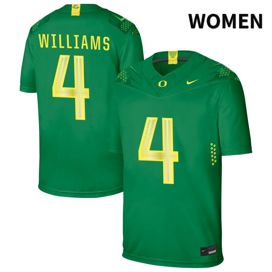 Oregon Ducks Women's #4 Bennett Williams Football College Authentic Green NIL 2022 Nike Jersey FWZ72O8D